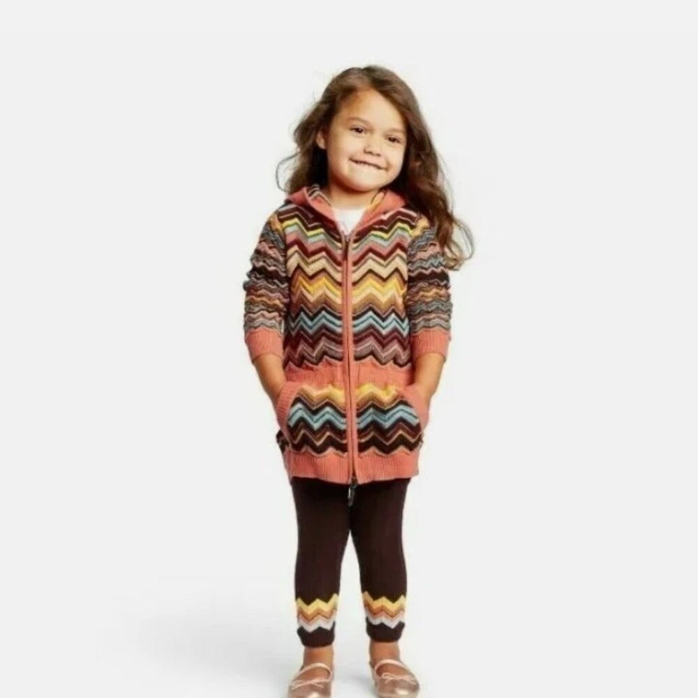 Missoni Multicolor Zigzag Chevron Hooded Knit Tunic Sweater Dress Girls 4T